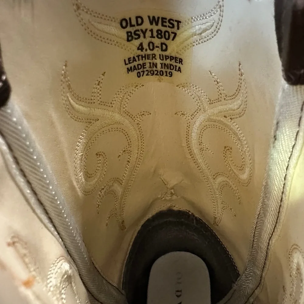 Old West Kids Boys Brown Leather Square Toe Western Cowboy Boots BSY1807 Size 4D